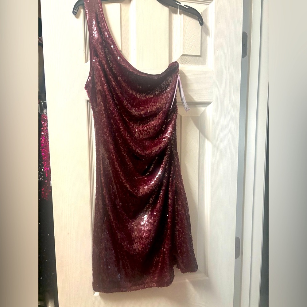 Wild Fable Burgundy Sequin One Shoulder Dress